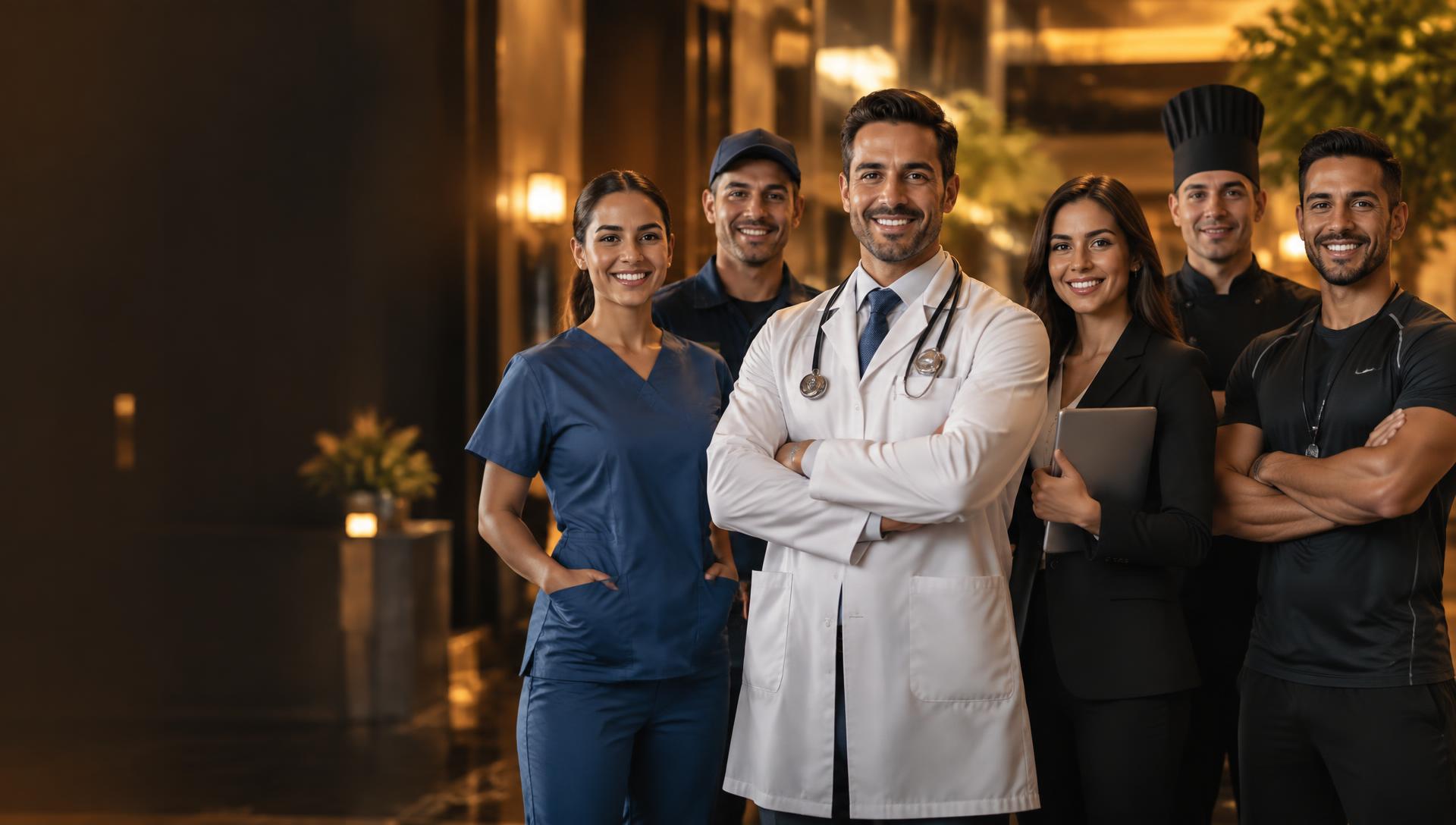 Equipo de profesionales de YA TE CAIGO con un médico al centro